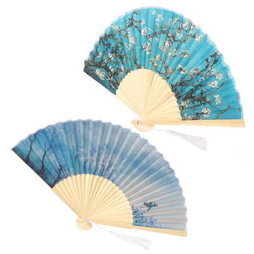 Yctze 2 Ventagli Pieghevoli Manuali Manuali Albicocca con Decorazioni Meteorologiche per Oggetti di Scena da Ballo