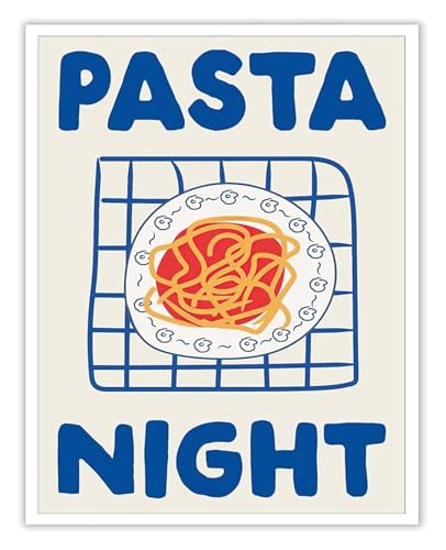 Retro Pasta Night Kitchen Pop Art Canvas Italian Food Pasta Poster Food Lover Prints for Kitchen Dining Room Yellow Wall-Art(Fra