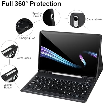 Keyboard Case for Samsung Galaxy Tab S10 Lite/S10 FE / S9 FE / S9 10.9-11 inch 2025/2023,Detachable Wireless Bluetooth Keyboard for Galaxy S10 FE,Auto Wake/Sleep with S Pen Holder,Black