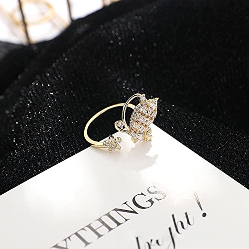 Konikit Butterfly Cubic Zirconia Gold Plated Ring Adjustable Opening Wedding Bands Ring For Women Pear & Square Shaped Zircon Constituted Rings For Women Girl For Valentine's Day #TOP1