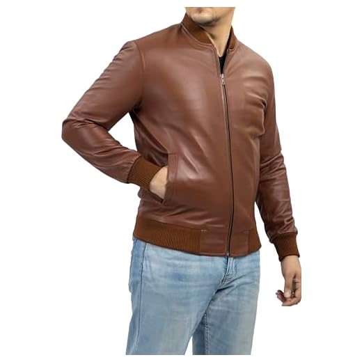 Jild Jaqueta bomber masculina de couro estilo universitário - jaqueta masculina de couro MA-1 clássica de camurça casual, Bronzeado, PP