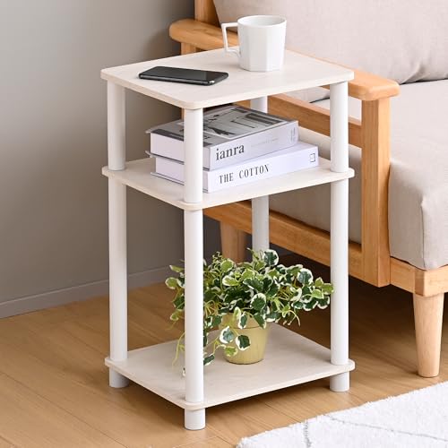 山善(YAMAZEN) サイドテーブル 3段 ミニテーブル 棚 ラック 幅34×奥行29.5×高さ57.5cm 工具不要 組立かんたん ホワイトウォッシュ3/ホワイト LSTB-3429(WW3/WH)