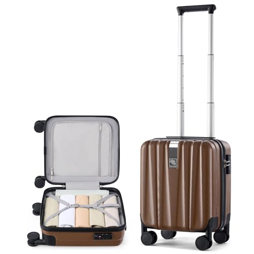 Image of Hanke 14 Inch Underseat Carry On Luggage with Wheels Hard Shell Suitcases Lightweight Small Luggage for Weekender Mini Suitcase Carry On Bag Travel Luggage for Travel Rolling Suitcase.(Brown)