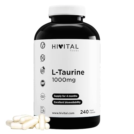 L-Taurina 1000 mg. 240 cápsulas veganas para 4 meses. Aminoácido Taurina para mejorar la memoria y la concentración, combatir el estrés y la ansiedad e incrementar la fuerza y la resistencia