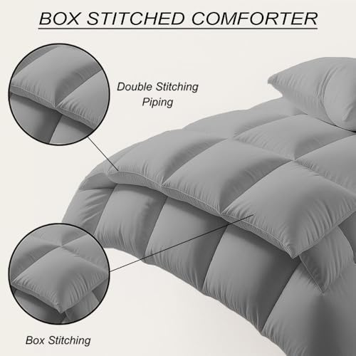 Image of Queen Size Comforter Set - All Season Down Alternative Bedding Comforter Set - Quilted Duvet Insert with Corner Tabs - Box Stitched Blanket - Breathable, Soft - Silver Grey