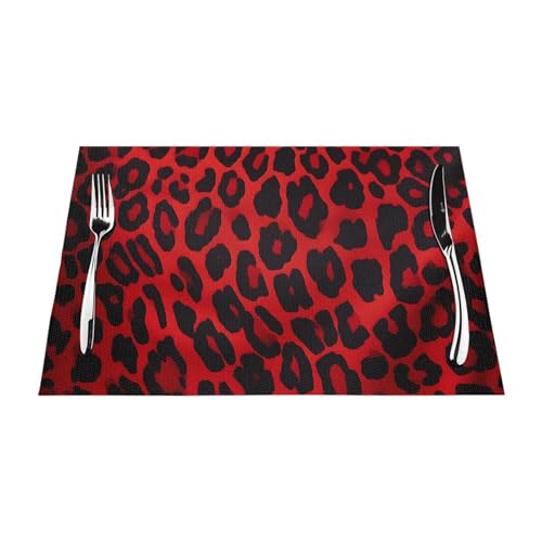 Anti-glisse et chaleur : lot de 6 sets de table PVC léopard rouge - 8