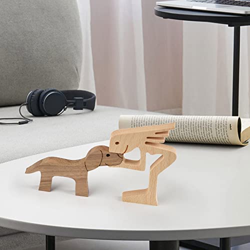 Holzstatue Mann & Hund - Handgeschnitzte Skulptur Für Hundeliebhaber