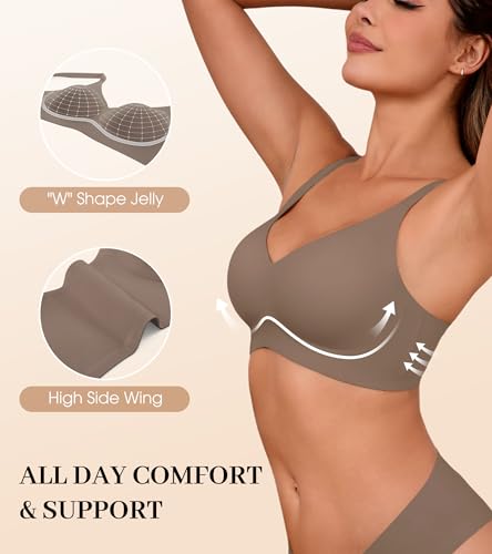 Image of DEANGELMON Seamless Bras for Women No Underwire Comfortable Push Up Bra V Neck Wireless Bralette Full Coverage Wire Free