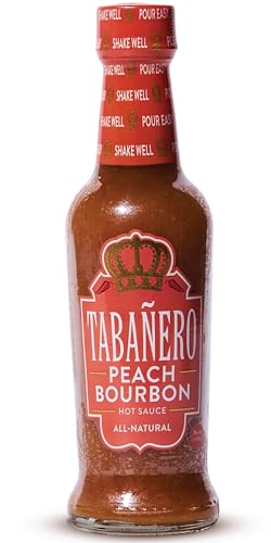 Tabañero Peach Bourbon Hot Sauce, 5 oz Small Glass Bottle,