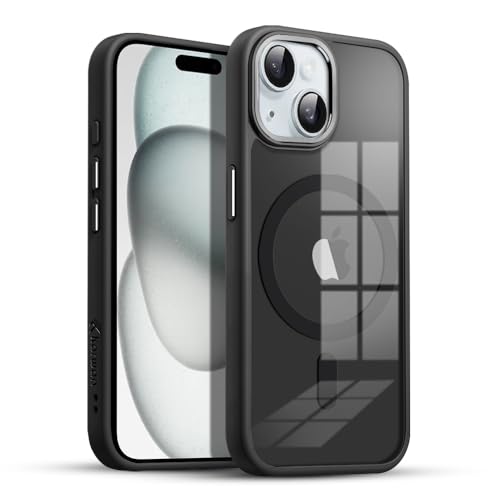 Image of KARWAN Translucent Hybrid Back Case Cover Compatible with iPhone 15 Shockproof Case with Camera Protection, N52 Magnet Cover Case with Magnetic MagEaze Wireless Charging Cover (Black)