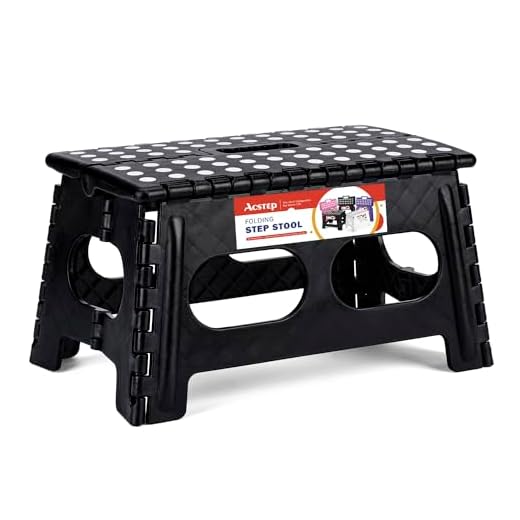 ACSTEP Folding Step Stool,15-Inch Extra Wide 9Inch Height Heavy Duty Stepping Stool More Safe and Comfortable Non Slip Foldable Step Stool for Kids and Adults Black