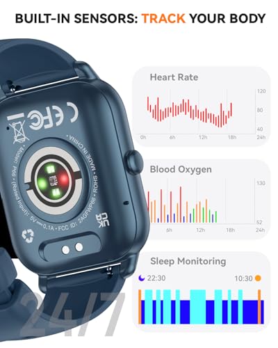 Image of Smart Watch for Men Women,1.85 inch Bluetooth Fitness Tracker Step Counter /Sleep Monitor,110+ Sports Modes,IP68 Waterproof Smart Watch Compatible with iPhone Samsung Android Phone (Blue, 1.85)