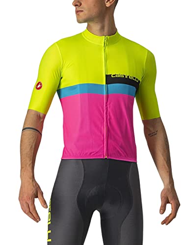 castelli Con Bloqueo de Punto Camiseta, Hombre, Electric Lime/Black-Blue-Magenta Fluo, L