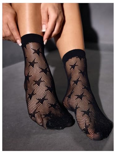 Image of SHENHE Women's Sheer Fishnet Rhinestone Hollow Out Thin Mid Calf Anklet Crew Socks