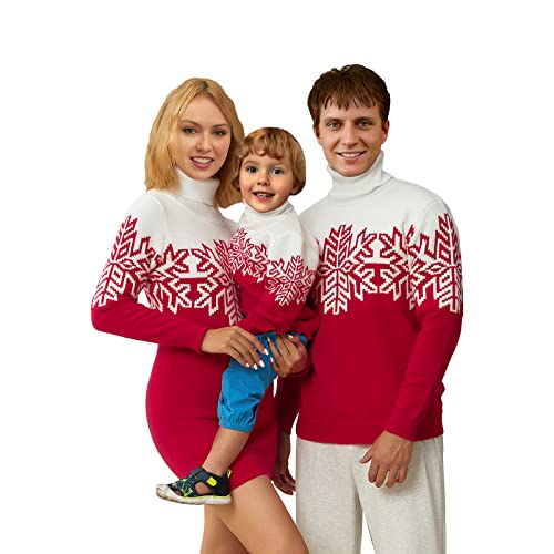 Ugly Christmas Sweater Family Matching Christmas Outfit Turtleneck Snowflakes Holiday Knitted Pullover for Adult Kids