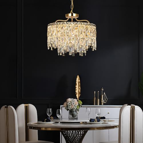Image of Modern 18 inch 6-Lights Modern Gold Crystal Chandeliers for Dining Room