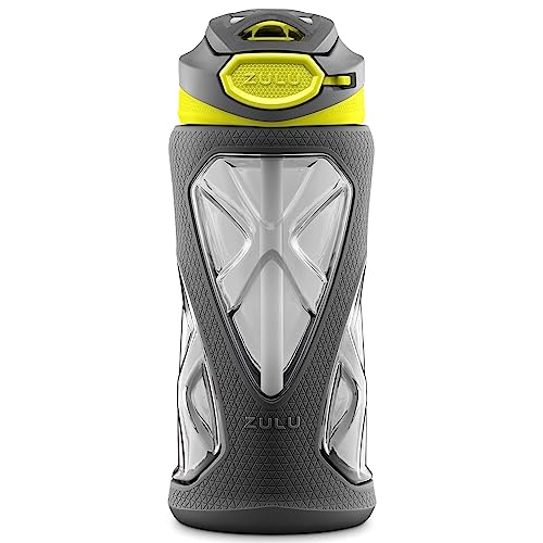 Image of ZULU Torque 16oz Plastic Kids Water Bottle with Silicone Sleeve and Leak-Proof Locking Flip Lid, Soft Touch Carry Loop for School Backpack, Lunchbox, BPA-Free Dishwasher Safe