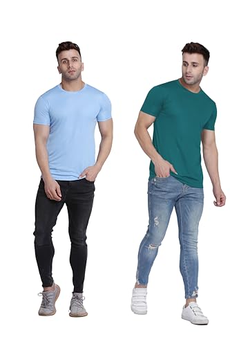 Image of TQH Men Dri Fit Polyester Half Sleeve Round Neck Multicolor t Shirts - Combo Set of 2
