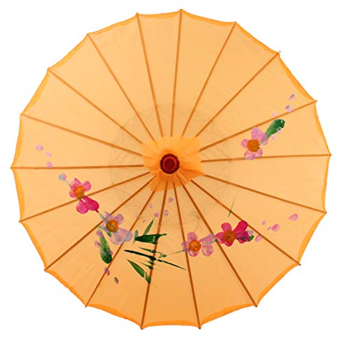 AAF Nommel Sonnenschirm Deko Schirm Kunstfaser wasserfest Bambus Holz Bali Ø 55cm (Gelb)