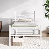 Novilla Twin Bed Frame with Headboard and Footboard, 14 Inch Metal Platform Bed Frame with Under Bed Storage, No Box Spring Needed, Strong Metal Slats Support, White