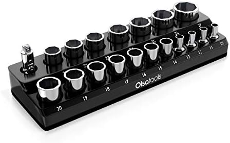 Olsa Tools Magnetic Socket Organizer | 3 Piece Socket Holder Kit | 1/2-inch, 3/8-inch, & 1/4-inch Drive | SAE Red | Holds 68 Sockets | Professional Quality Tools Organizer