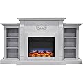 Cambridge Sanoma 72 Inch Freestanding Electric Fireplace Heater with Traditional Mantel, Built-In Bookshelves, LED Multicolor Flames, Timer, Remote Control, Log Display, White