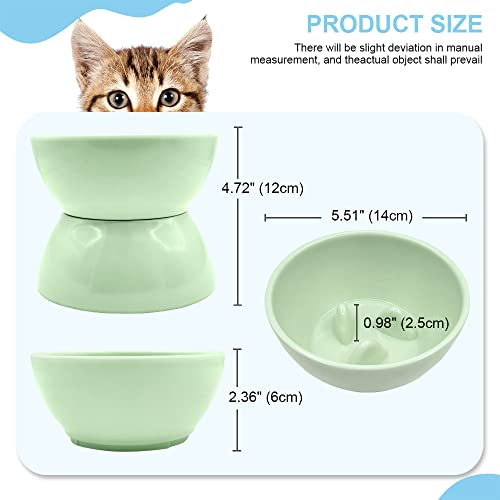 Elevated Cat Bowls Tilted Design, Raised Slow Feeder Cat Bowls For Food And Water, Detachable Anti Vomiting Cat Dish, Lifted Cat Food Bowls For Small Pet Dog, Green #TOP6