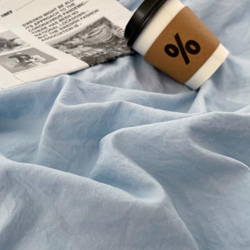 Image of mixinni 100% Washed Cotton Duvet Cover Set King Size, Solid Light Blue Ocean Themed Chic Bedding, Soft Breathable Minimalist Comforter Cover with Zipper Closure & Corner Ties-King Size