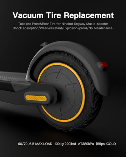 stio Tubeless Front Tire Compatible with Ninebot by Segway Max G30 G30LP KickScooter Rubber Vacuum Outer Tyre 10 Inch Non-Slip Max G30 Front Rear Tire 60/70-6.5 Kick Scooter Original Accessories