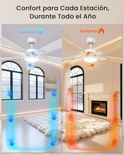Miniatura 6 de Mefine 2 Colores Aspas Reversibles Ventilador De Techo Con Luz Silencioso, 132cm Regulable Lampara Ventilador Techo Grande Con Mando Y Motor Dc Reversible Para Salon Dormitorio Exterior Terraza