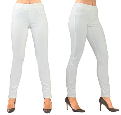 LIOR PARIS Women’s SAGE Tapered Leg Pull on Pant with Enzyme Wash White Denim and Functional Back Pockets