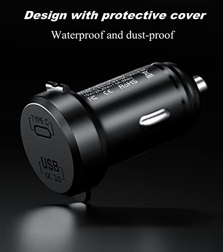 Usb C Car Charger, Vazeswin 60W 5A Mini Metal Super Fast Car Charger Adapter, Qc3.0&Pd Type C Dual Port Fast Charge Usb Car Phone Charger With Blue Led Aperture And Protective Cover #TOP5