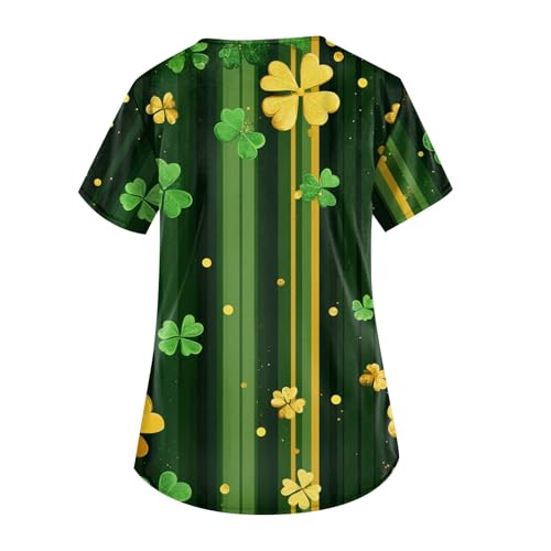 2025 St Patricks Day Green Nurse Tops With Lucky Clover Print