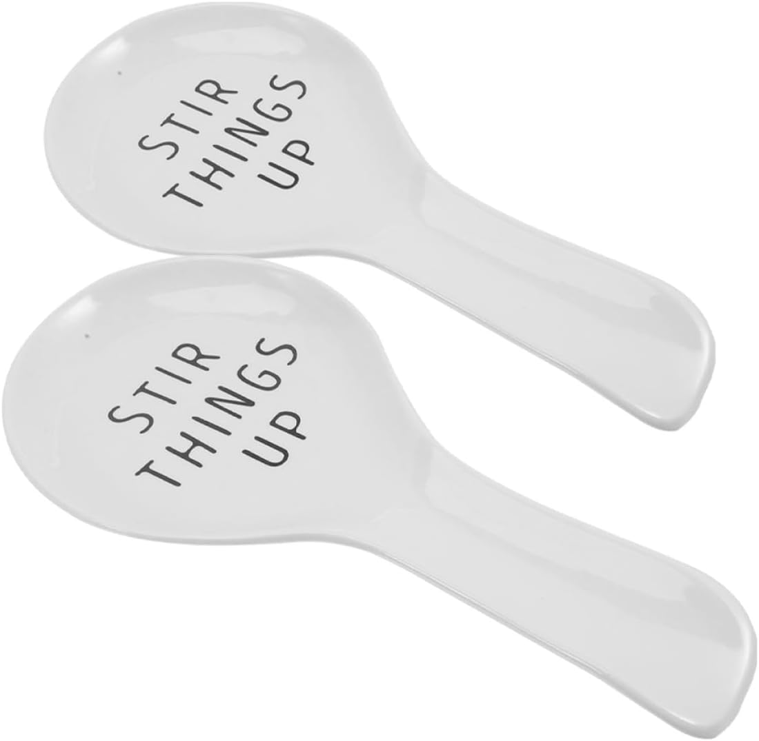 HANABASS 2pcs Ceramic Spoon Rest and Utensil Holder for Stove Top and Counter, White Porcelain Heat-resistant Spoon Holder for Cooking, Coffee Station, Kitchen Utensil Organizer