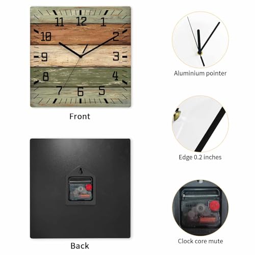 Reloj de pared cuadrado vintage de madera 10 pulgadas miniatura 2