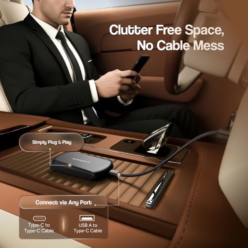 Image of Ambrane 3-in-1 CarPlay & Android Auto Adapter with Inbuilt YouTube, Netflix, Converts Wired to Wireless, 4GB RAM + 32GB ROM, Plug &Play, USB-A & Type-C Compatible, TF Card Slot Media Carlink Stream