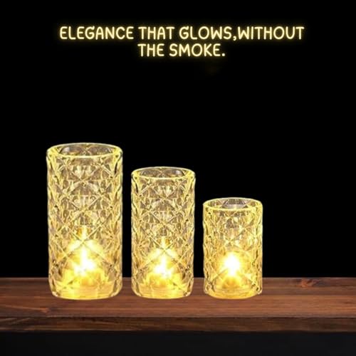 Image of VERVENIX 3 Pcs Set Diamond Flameless and Smokeless Decorative LED Tea Light Candles, Transparent Acrylic Lights for Festive Diwali Decoration (Combo Set: 9 cm, 7 cm, 5 cm, Warm White)