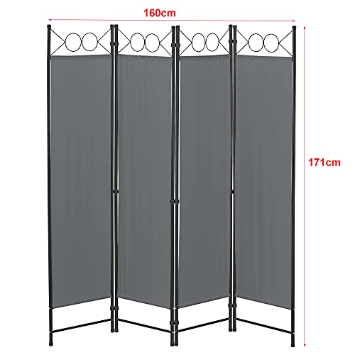 [en.casa] Raumteiler Saragossa 4-teilig 160x171 cm Paravent Trennwand 4-TLG. Sichtschutz Stellwand Spanische Wand Dunkelgrau