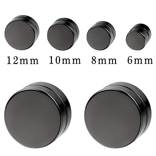 Aroncent Magnetic Earrings for Men Stainless Steel No Piercing Clip on Earrings Black Stud Earrings Fake Gauges Earrings Set3