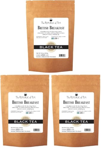 Image of The Republic of Tea - British Breakfast Tea Refill Bag, 250 Tea Bags, Gourmet Black Tea | Caffeinated (Pack of 3)