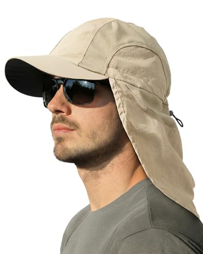 Image of Mens Sun Hat with Breathable Mesh Sun Hats for Men Sun Protection Fishing Hat with Neck Flap for Hiking Cycling