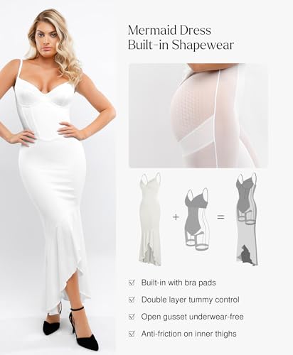 Image of Popilush Corset Dress Built in Shapewear - Formal Dress for Women Deep V Neck Maxi Slip Bridesmaid Dresses for Wedding