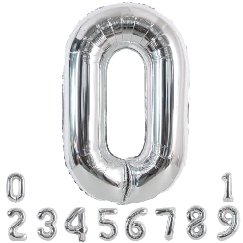 Image of TONIFUL 40 Inch Silver Number 0 Balloon Large Foil Milestone Birthday Decor | Silver 0 Balloon for 2027 Graduation New Year, 10th 30th 40th 50th Birthday, Silver Birthday Party Decor for Men Women Teens