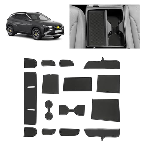 SKTU Door Slot Mat for 2025 2026 Hyundai Tucson Accessories Door Groove Gate Pad 15Pcs Fit 2025 2026 Hyundai Tucson Limited Door Compartment Cup Console Liners Tucson Hybrid Floor Liners (Black)