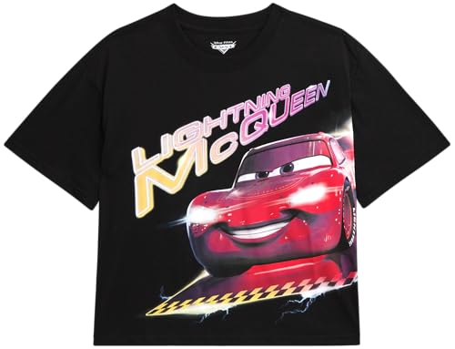 Image of Disney Lightning McQueen Mickey Mouse & Stitch Womens Retro Graphic Tees | Vibrant Disney Graphics, Breathable Fabric, Cropped Fit, Size Up for Ideal Fit
