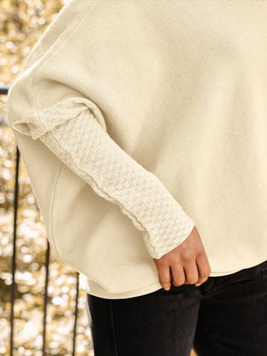 Lillusory Womens Batwing Oversized Sweaters Assymetrical Off The Shoulder Boat Neck Wrap Tunic Tops Fall Fashion Cloth Outfit Apricot Medium thumb #3
