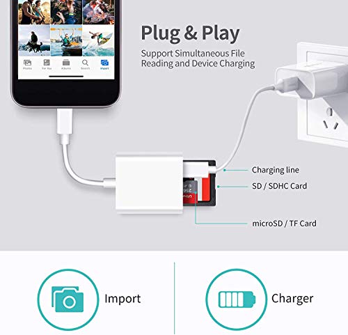 [Certificado Apple MFi] Leitor de cartão Lightning para SD/Micro para iPhone/iPad, adaptador de leit