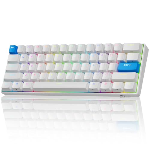 Image of RK ROYAL KLUDGE C61 Wired Mechanical Keyboard with Hot Swappable Magnetic Switch Wired 60% Gaming Keyboard Gasket Mounted RGB Backlit with 61 Keys PBT Keycaps, White Blue
