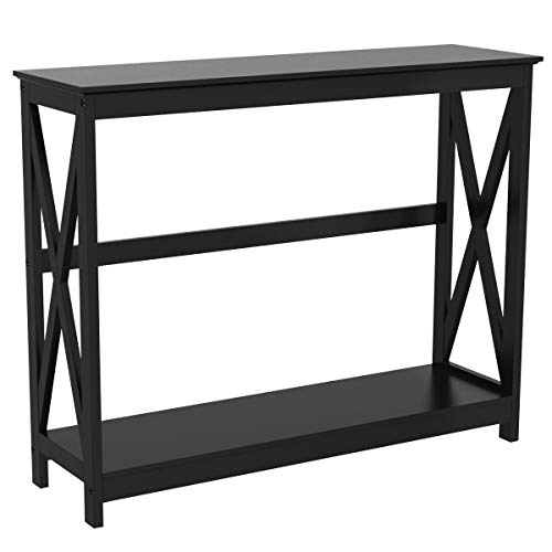 Topeakmart 2-Tier X-Design Occasional Console Sofa Entry Hall Table With Storage Shelf, Black #TOP27