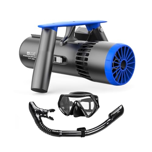 EDGE K5 Underwater Scooter & Snorkeling Set – 3-Speed, 2m/s, 164ft Depth, Fast Recharge, Detachable Design, Camera Mount – Includes Dry-Top Snorkel & Anti-Fog Dive Mask for Diving & Swimming-Blue